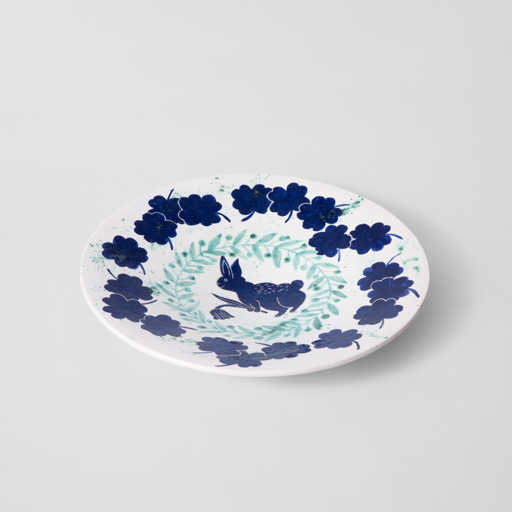 Picture of  Blue ceramic plate with rabbit design