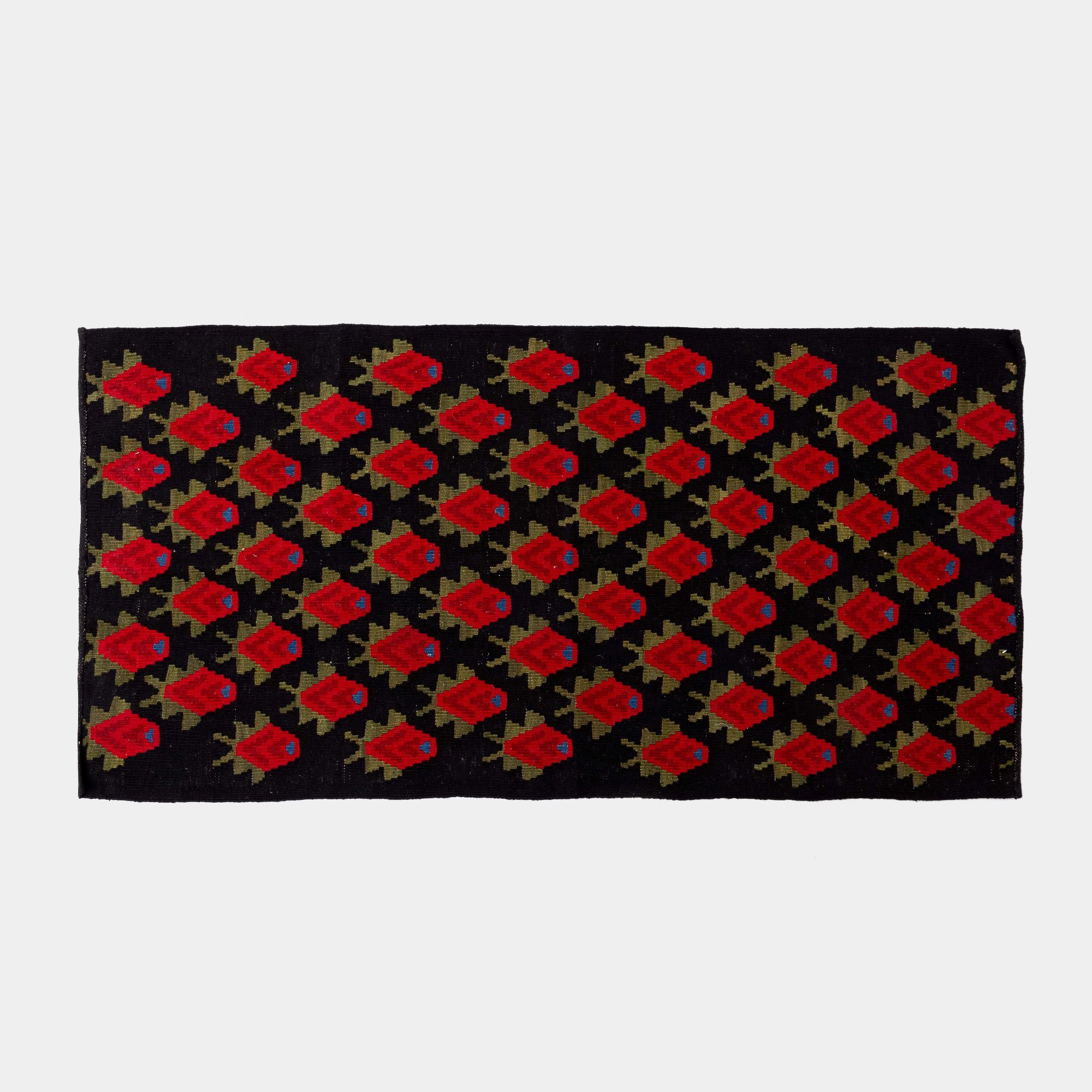 Picture of Black Red Wool Kilim Red Flower