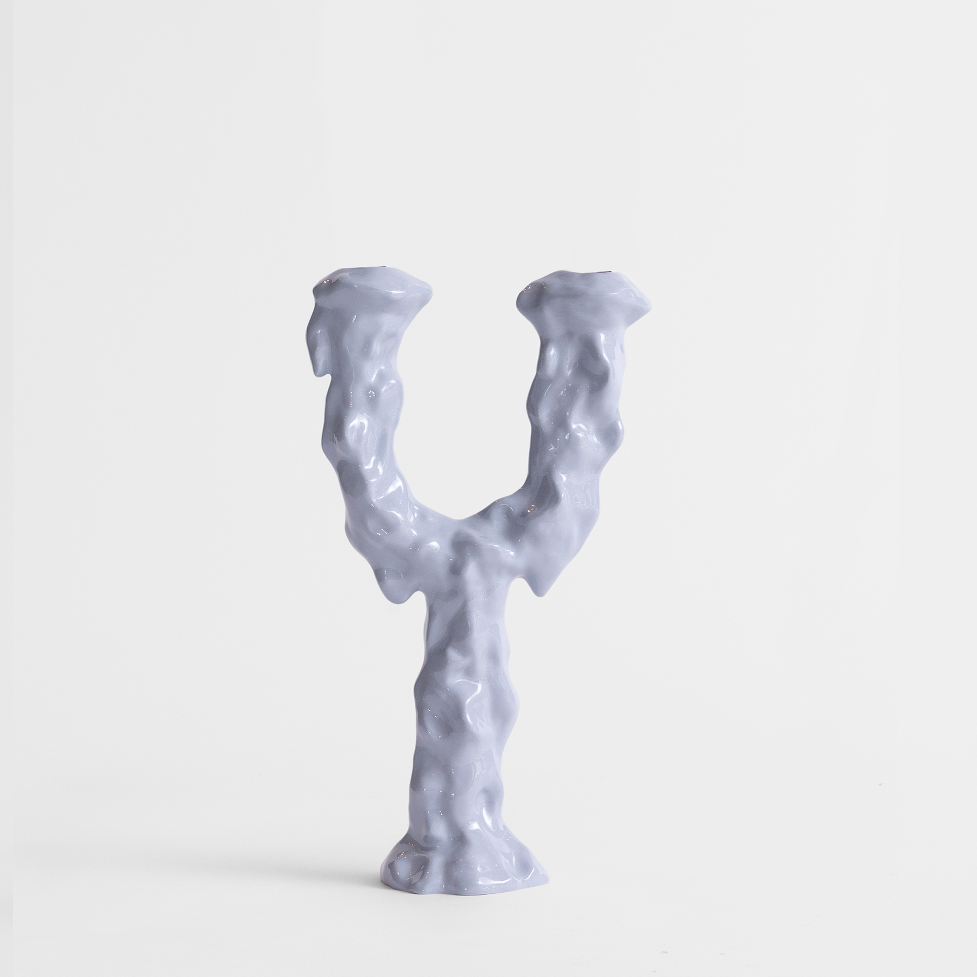 Picture of gray tree ceramic two branch candlestick